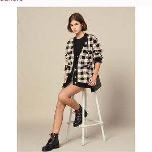 SANDRO Jisou Checked Oversized Plaid Cardigan Tan Gold Size 3 L/ XL